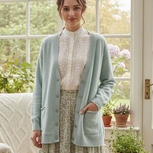 Pilcro Anthropologie Medium $178 Aqua 100% Cashmere Oversized Boyfriend Cardigan